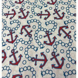 David Textiles Nautical Anchor Fabric 1/2 yard x 44" Cotton Blue White Red Print